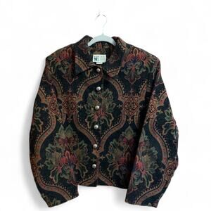 Every Stitch Counts Brocade Tapestry Dress Jacket Navy Gold Made in USA Womens L